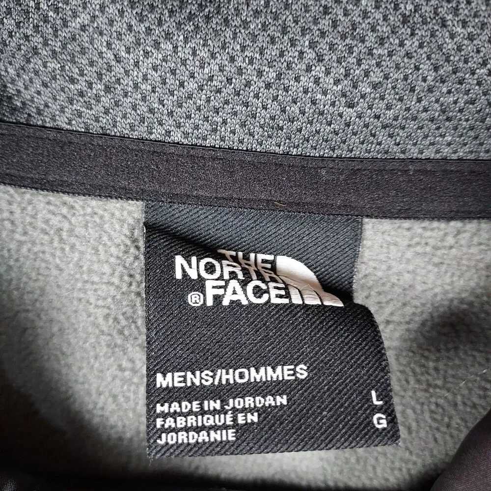 The North Face Mens Large Full Zip Hooded Fleece Jacket Gray Black Camo Logo